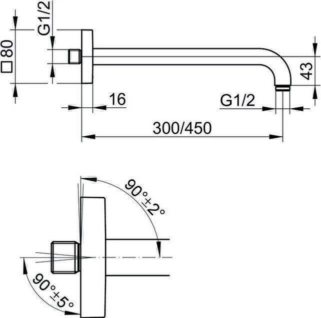 Actual product image Keuco Shower arm EDITION 300 Ros angular outlet 450mm sw ma