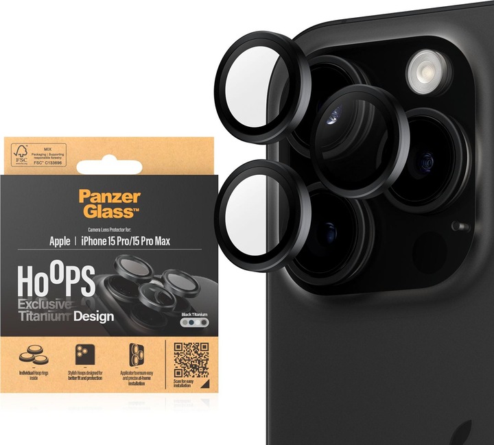 Produktbild PanzerGlass Hoops Camera Lens Protector (1 Stück, Apple iPhone 15 Pro Max, Apple iPhone 15 Pro)