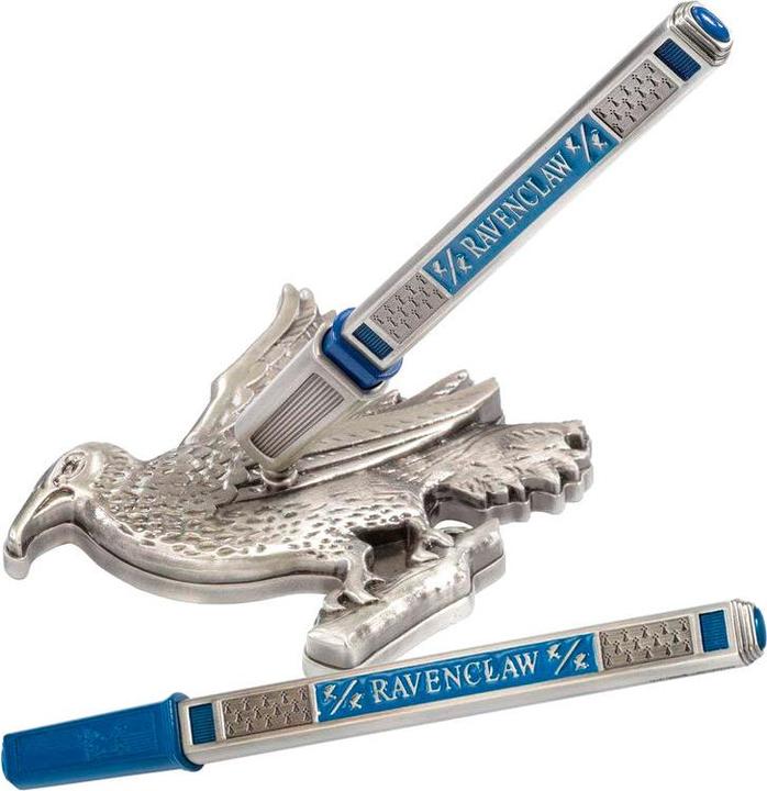 Noble Collection The Harry Potter Ravenclaw House Pen and Desk Stand - Die Cast Metal Pen and Raven (Blau, Silber, 1x)