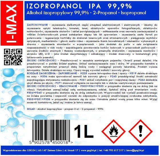 Actual product image Gsg24 Isopropyl alcohol Isopropanol IPA I-MAX 99.9% 1L
