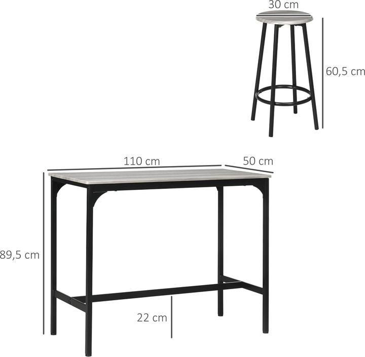 Produktbild Homcom Bartisch Set MDF, Metall Grau (110 x 50 x 89.50 cm)