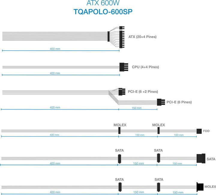 Produktbild Tooq Technology Alimentation ATX TooQ Apolo - 600W (Noir) (600 W)