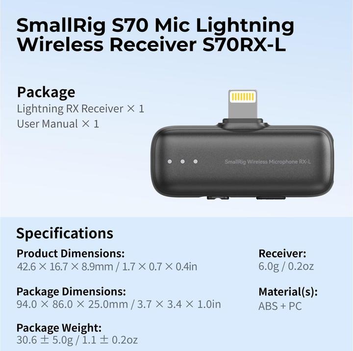 Actual product image SmallRig 5783 S70RX-L Wireless Microphone Receiver (Black)