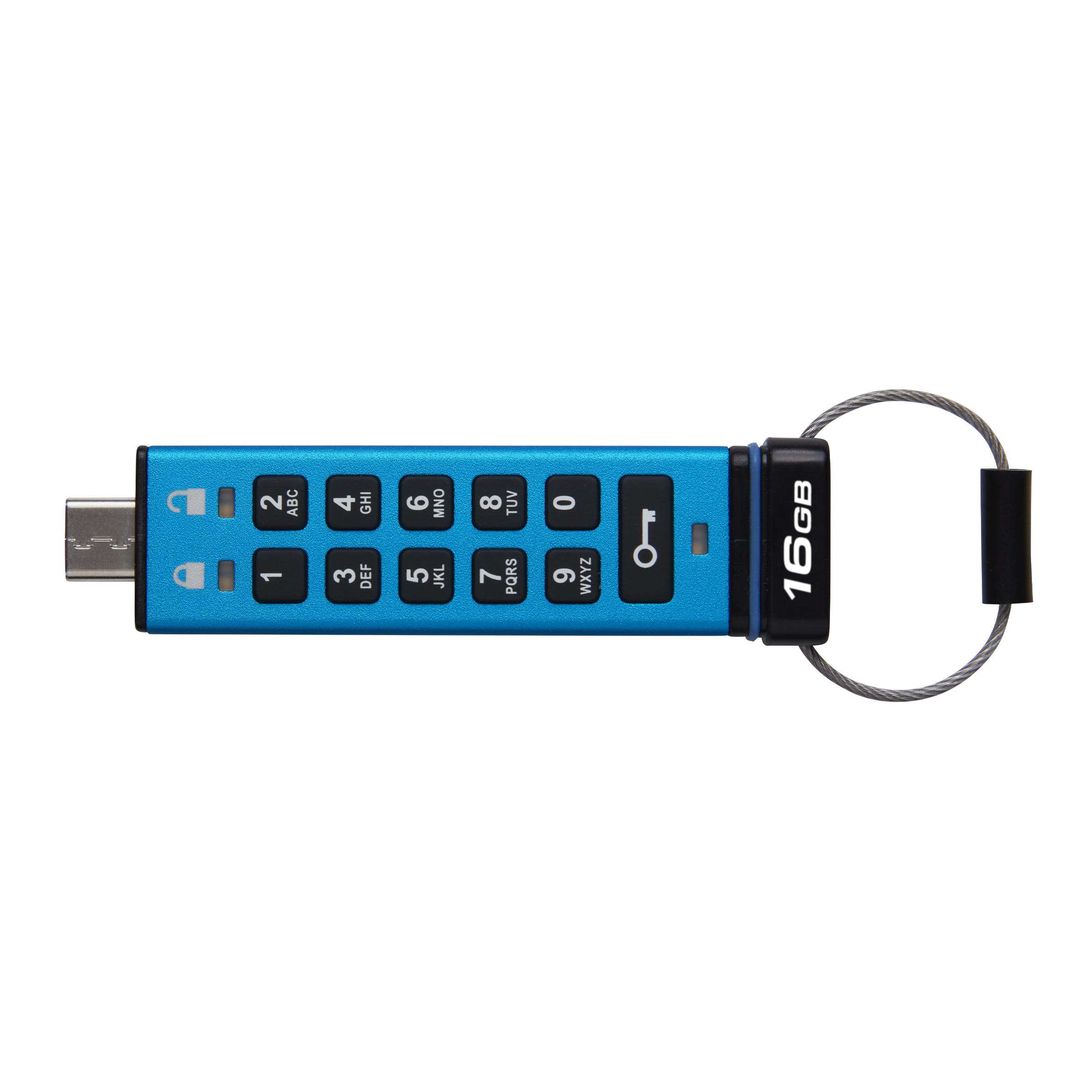 Thumbnail - Kingston IronKey Keypad 200C (16 GB, USB-C), USB Stick, Blau