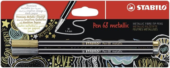 Produktbild STABILO Premium Metallic-Filzstift - Pen 68 metallic - 2er Pack - gold, silber (2x)