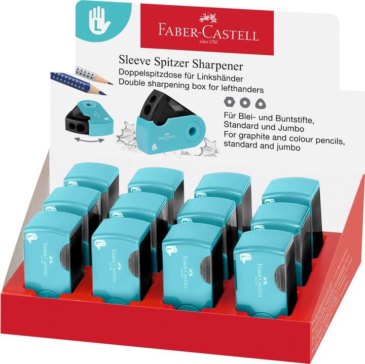 Actual product image Faber-Castell Can sharpener sleeve, left-handed, turquoise.