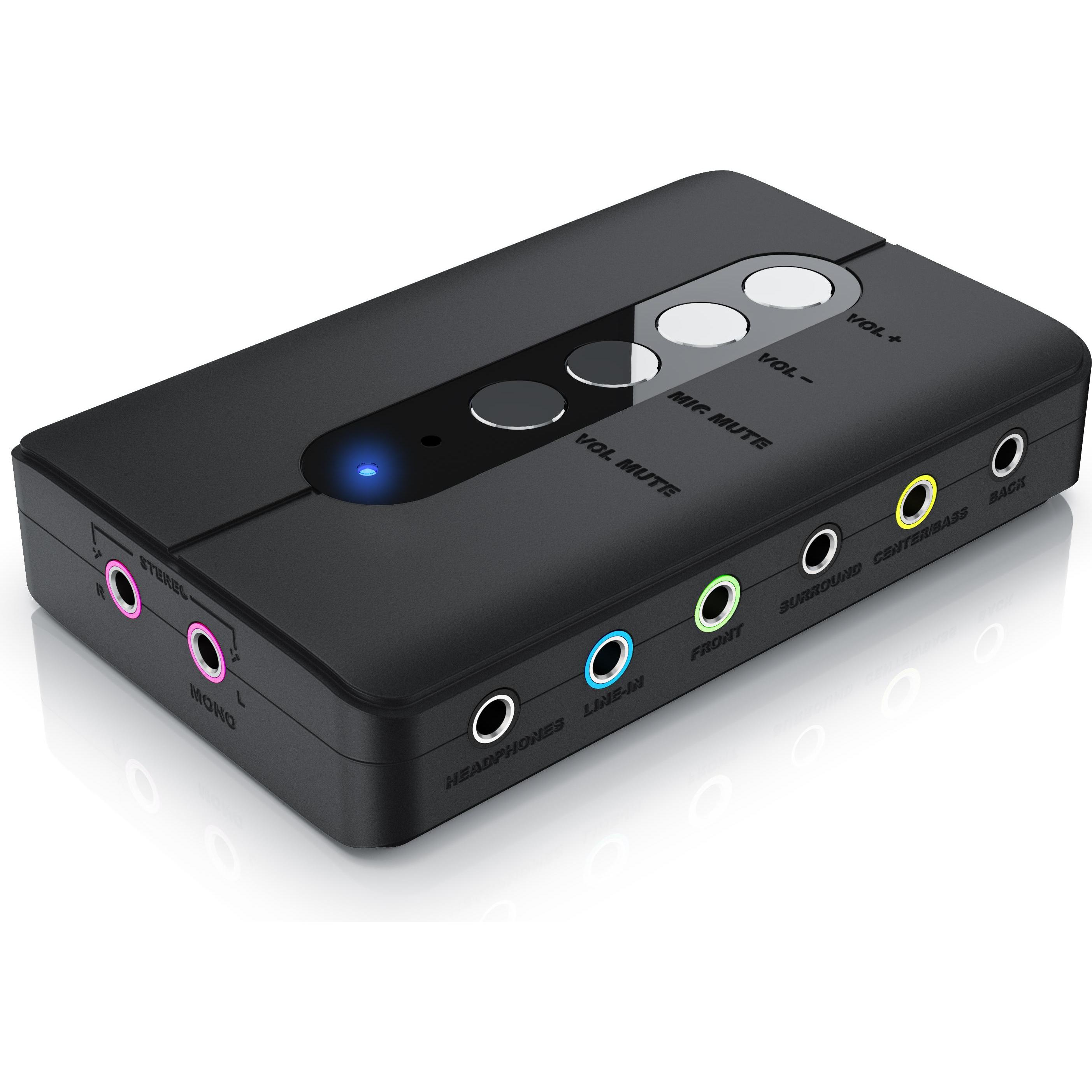CSL externe USB-Soundkarte, 7.1 Surround Sound, Stereo Audio Adapter, für PC - Win 10, 11 (USB), Soundkarte, Schwarz