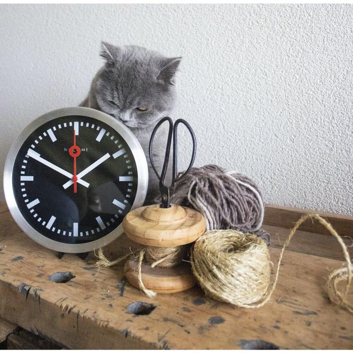 Produktbild Nextime 3998STZW - Wand-/Tischuhr "Station Stripe", Aluminium, Schwarz, Ø 19 cm (19 cm)