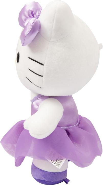 Actual product image Giochi Preziosi Hello Kitty Soft Plush Toy 30 cm High with Fashionable Outfit, Purple Satin Dress an (30 cm)