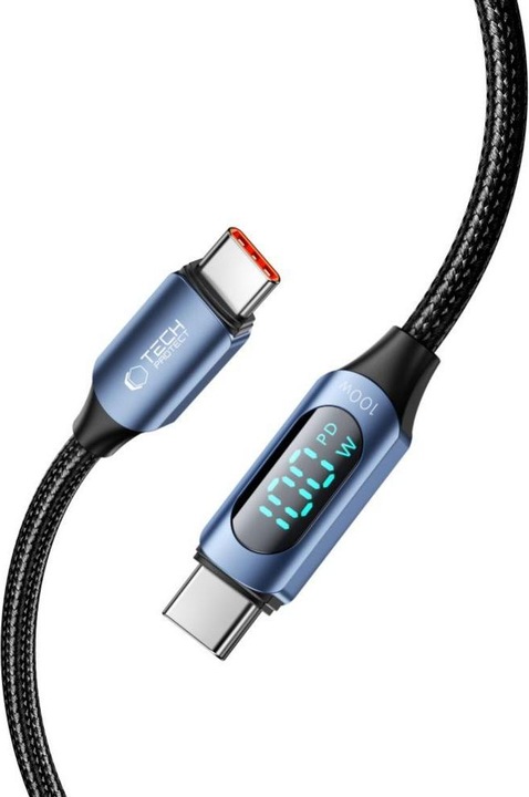Produktbild Tech-Protect UltraBoost cable with LED display USB-C / USB-C PD 100W 5A 1m - blue (1 m)