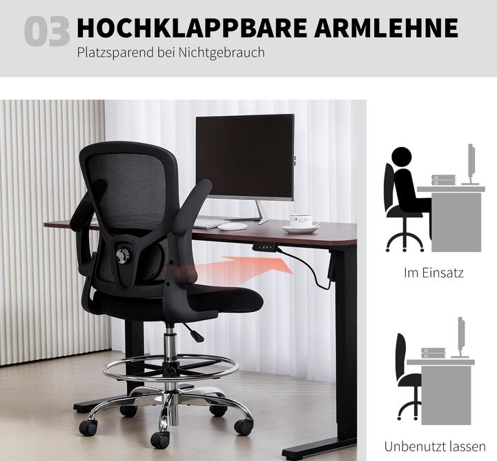 Produktbild Homcom Schreibtischstuhl Polyester, Stahl Schwarz (53 - 78 cm)