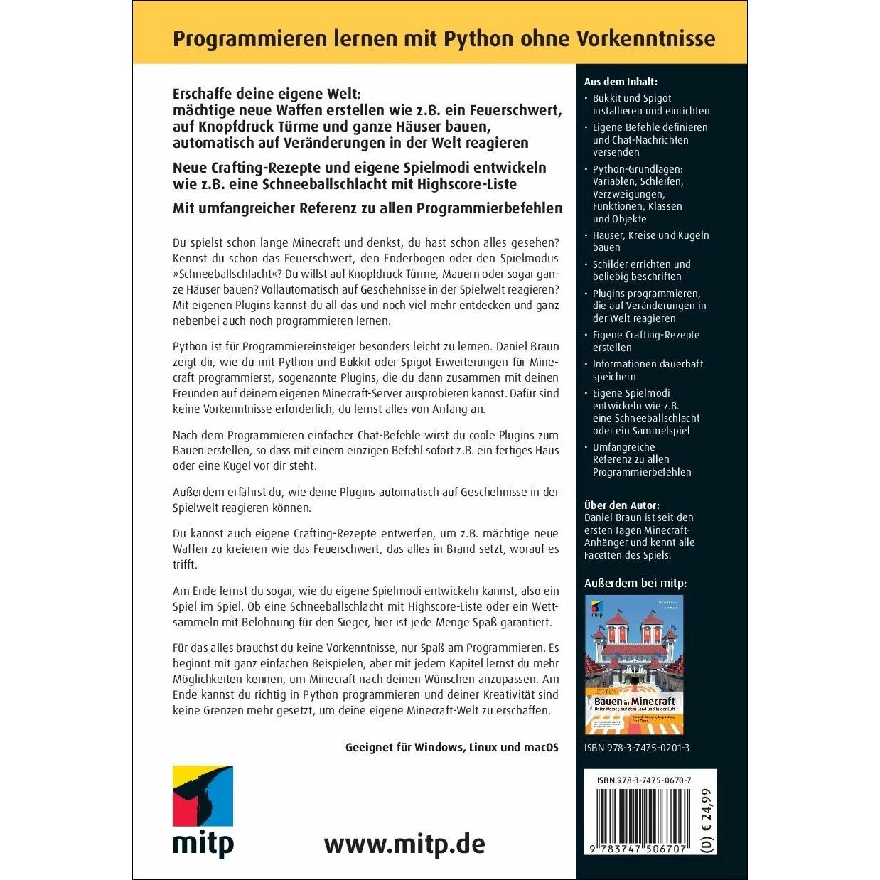 Thumbnail - Let‘s Play. Programmieren lernen mit Python und Minecraft, Fachbücher von Daniel Braun