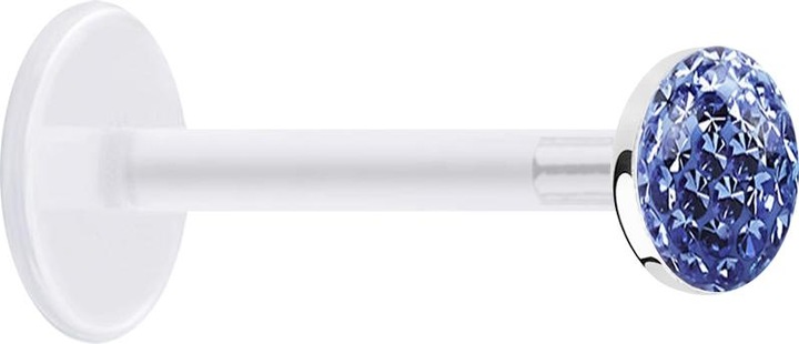 Produktbild Star Piercing Micro Labret transparent mit Kristallscheibe hellblau Epoxy Schutzschicht (925 Sterlingsilber, ohne Messing, Bioflex)