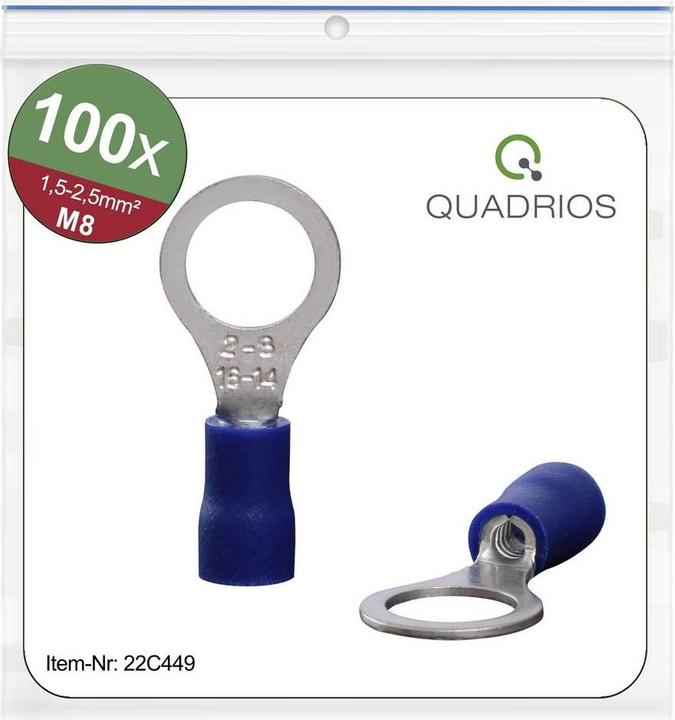 Produktbild Quadrios 22C449 Ringkabelschuh Querschnitt (max.)=2.5 mm² Loch-Ø=8.5 mm Teilisoliert Blau 1 Set