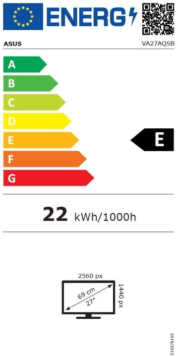 Energy Label ASUS VA27AQSB (2560 x 1440 pixels, 27")