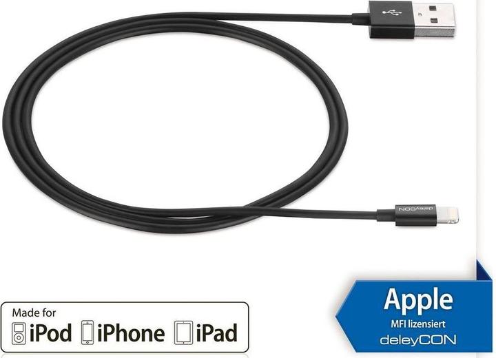 Actual product image deleyCON Lightning USB cable 2m, black (2 m, USB 2.0)