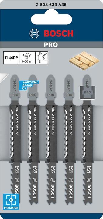 Actual product image Bosch Professional Zubehör PRO Wood precise T144DP Jigsaw blade, 100 mm, 5 pcs.