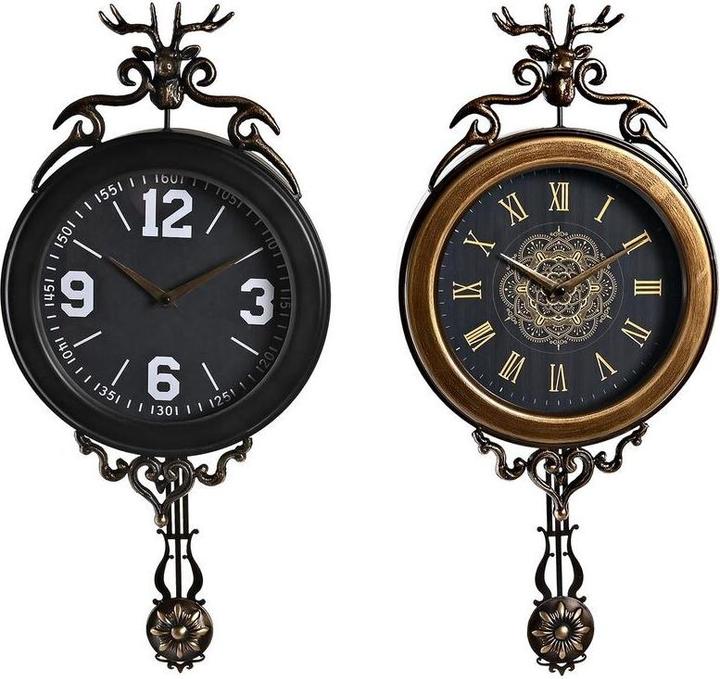 DKD Home Decor Wall Clock Black Golden Crystal Iron Pendulum 27 x 7,5 x 57,5 cm (2 Units) (30 cm)