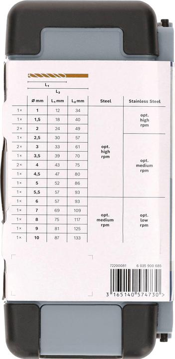Actual product image Bosch Professional Zubehör 18-piece Toughbox metal drill bit set HSS-Co, DIN 338, 135° 1 - 10 mm. For rotary drills/drivers (1 mm, 1.5 mm, 2 mm, 2.5 mm, 3 mm, 3.5 mm, 4 mm, 4.5 mm, 5 mm, 5.5 mm, 6 mm, 6.5 mm, 7 mm, 7.5 mm, 8 mm, 8.5 mm, 9 mm, 9.5 mm, 10 mm)