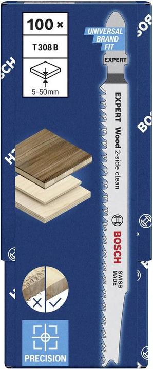 Produktbild Bosch Professional Zubehör EXPERT ‘Wood 2-side clean’ T 308 B Stichsägeblatt, 100 Stück