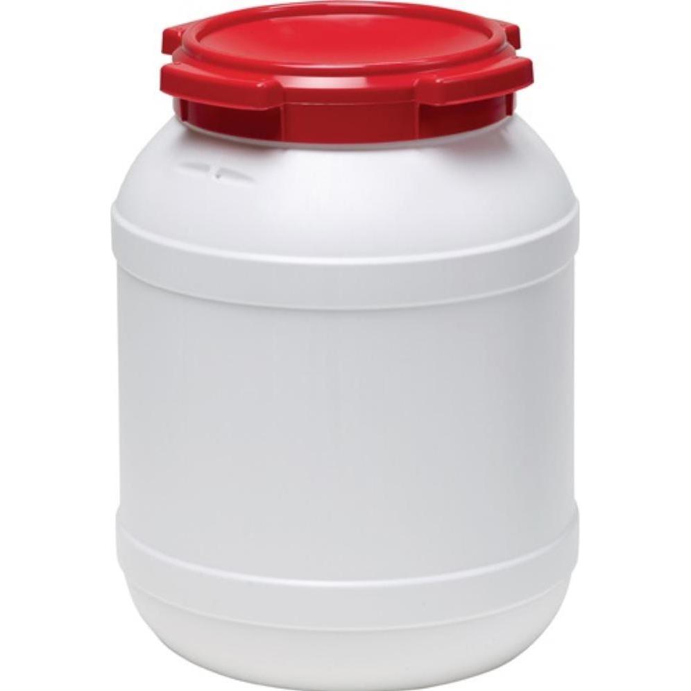 Thumbnail - HP Autozubehör, Lagerbehälter, Weithalsfass 26,0 l PE weiss mit rotem Deckel ohne Tragegriffe Einfüllöffnung-Ø 203 mm