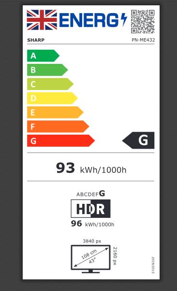 Label énergétique NEC ME432 43IN LFD UHD 400cd/qm (3840 x 2160 pixels, 43")