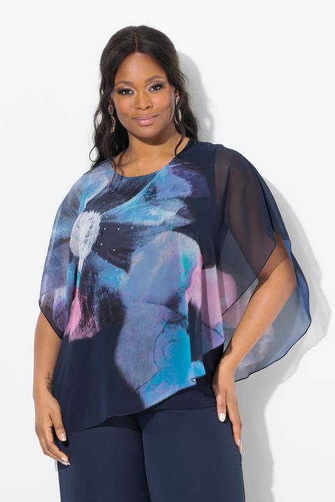 Produktbild Ulla Popken Chiffonbluse, Blüten, Oversized, Rundhals, Halbarm (54)
