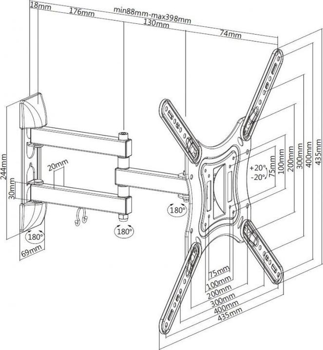 Image du produit Nuova Videosuono nouveauVideosuono N26 TV wall mount 139.7 cm (55') Black (Mur, 30 kg, 23" - 55")