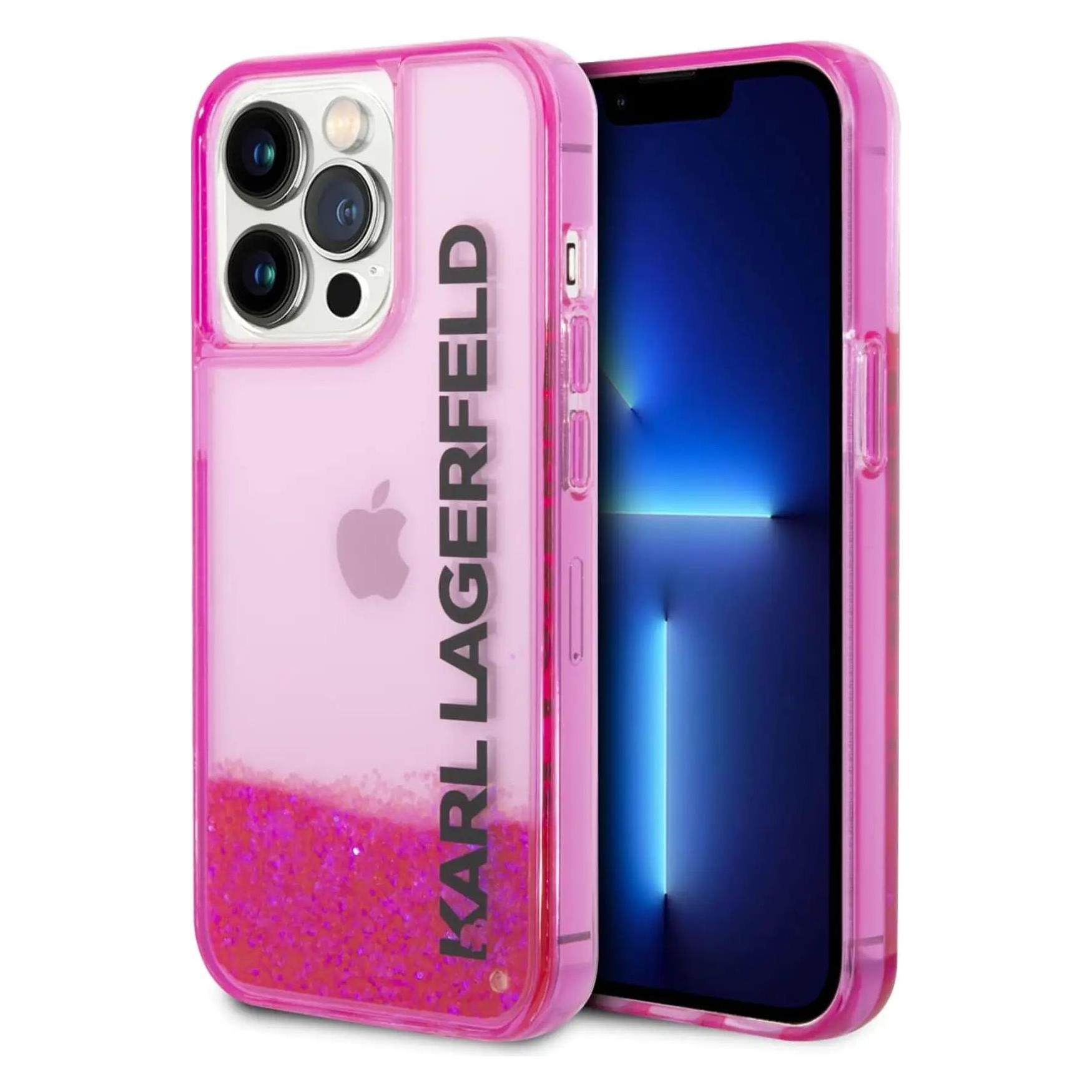 Karl Lagerfeld Hard Cover Translucent Liquid Glitter Pink, For IPhone 14 Pro Max, KLHCP14XLCKVF (Apple IPhone 14 Pro Max), Smartphone Hülle, Pink