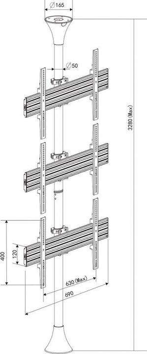 Produktbild Multibrackets Boden-Deckenhalter 3x, 40"-65", VESA 100x100 (65", 90 kg)