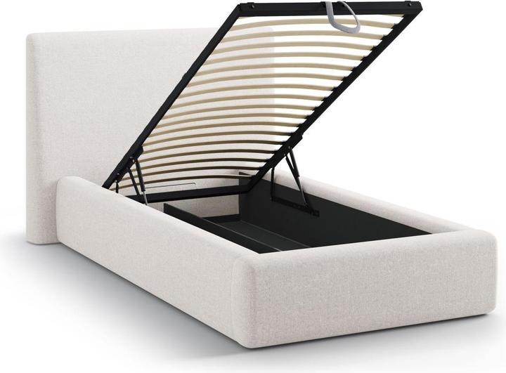 Actual product image Micadoni Storage Bed With Headboard, "Amy", Light Beige, 220x130x95 Made in Europe (90 x 200 cm)