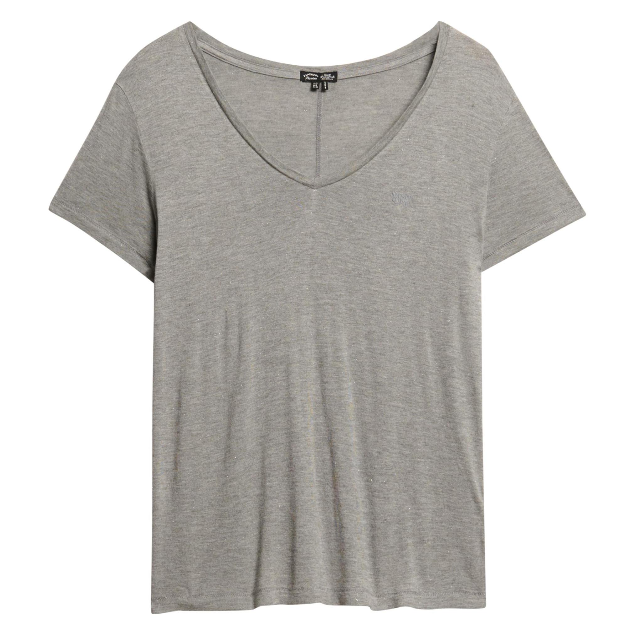 Superdry, Damen, Shirts, Studios T-Shirt Mit Noppenstickerei Und V-Ausschnitt, Silber, Grau, (Xl)