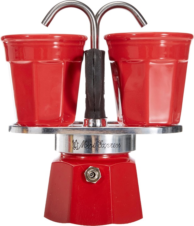 Bialetti kawiarka Mini Express czerwona 2tz + 2 filiżanki (2 T.)