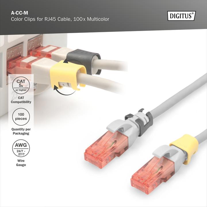 Produktbild Digitus Farbclips für RJ45-Kabel Mischfarben, 20 Stk. x 5 Farben (CAT5e, 0.01 m)