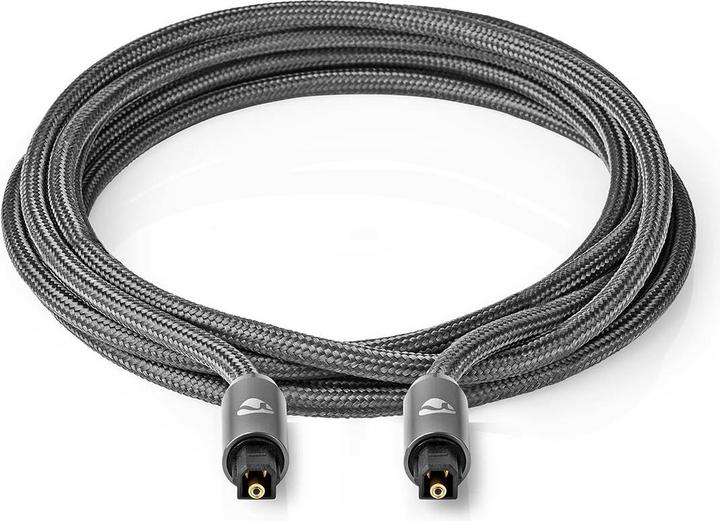 Actual product image Nedis Optical audio cable TosLink Male, 5m, round, braided - Gray With Metal (5 m, Toslink cable)