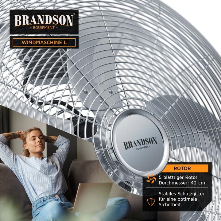 Actual product image Brandson Windmaschine Chrom Bodenventilator im Retro Stil, hoher Luftdurchsatz, 120W, Silber, 50cm Ø, neigbar (65 dB)