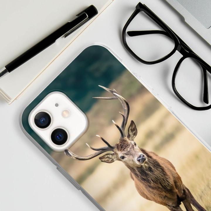 Produktbild DeinDesign Silikon Hülle für Apple iPhone 12 Handyhülle Case Smartphone Schutzhülle Hirsch Wald Wiese (Apple iPhone 12)