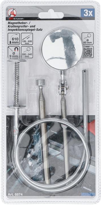 Actual product image BGS Magnetic lifter / claw gripper and inspection mirror set 3 pcs.