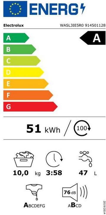 Label énergétique Electrolux WASL3IE5R0 (10 kg, Droite, Gauche)