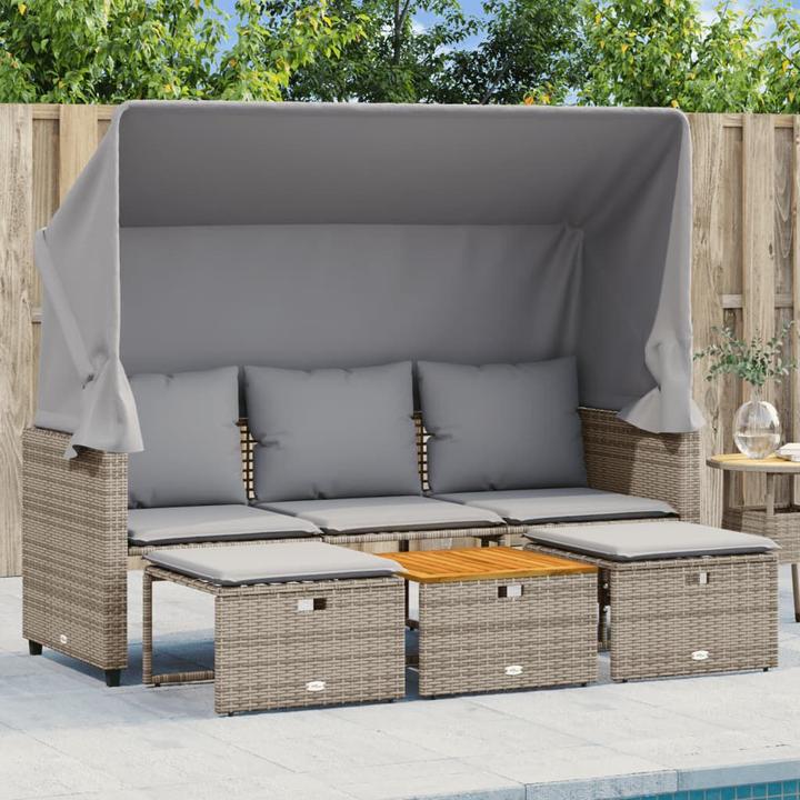 Produktbild vidaXL Outdoor-Sofa 3-Sitzer mit Dach und Hockern