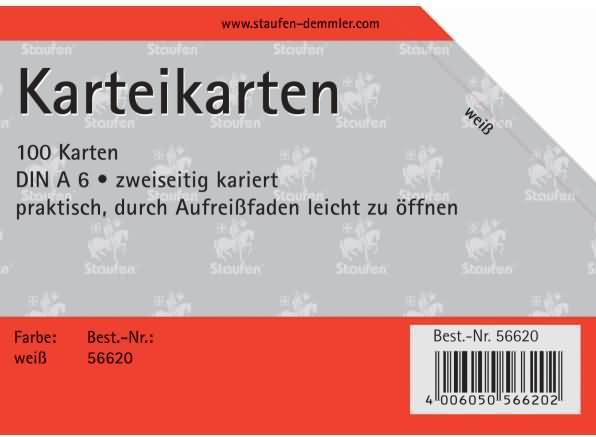 Produktbild Staufen Karteikarten A6/100 weiss kariert (A6, 180 g/m², 100 x)