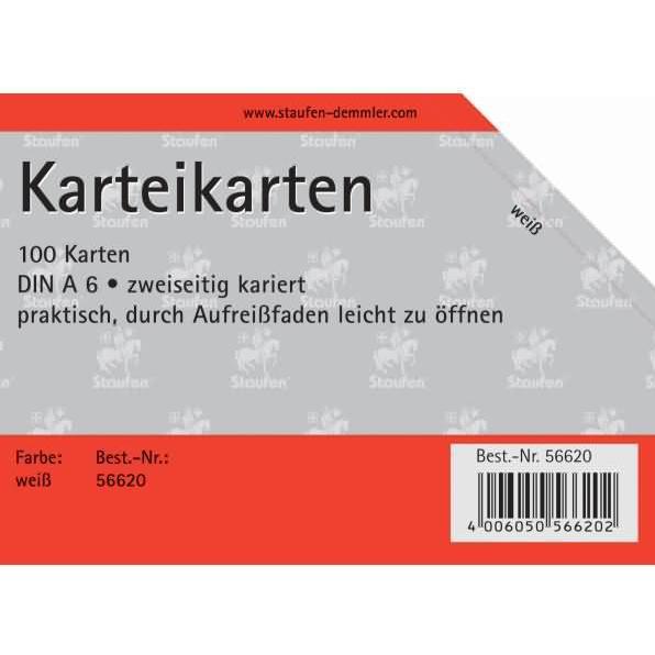 Thumbnail - Staufen, Karteikarten, Karteikarten A6/100 weiss kariert (A6, 180 g/m², 100 x)