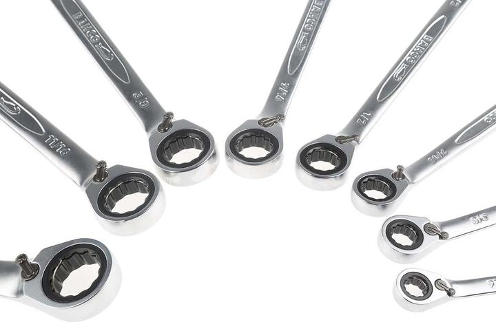 Produktbild Bahco Satz Knarren-Ring-Maulschlüssel - 8-teilig (1/2", 11/16", 3/4", 3/8", 5/16", 5/8", 7/16", 9/16")