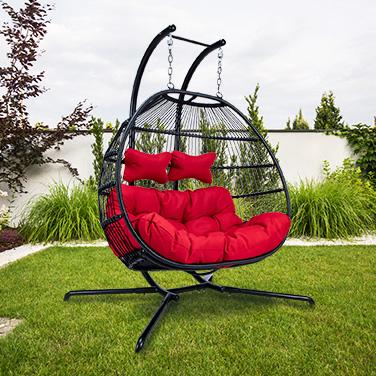 Produktbild PureHaven Hängesessel für 2 Personen 130x120x200 cm Rattan-Kunststoffgeflecht mit Kissen wasserfest (250 kg)