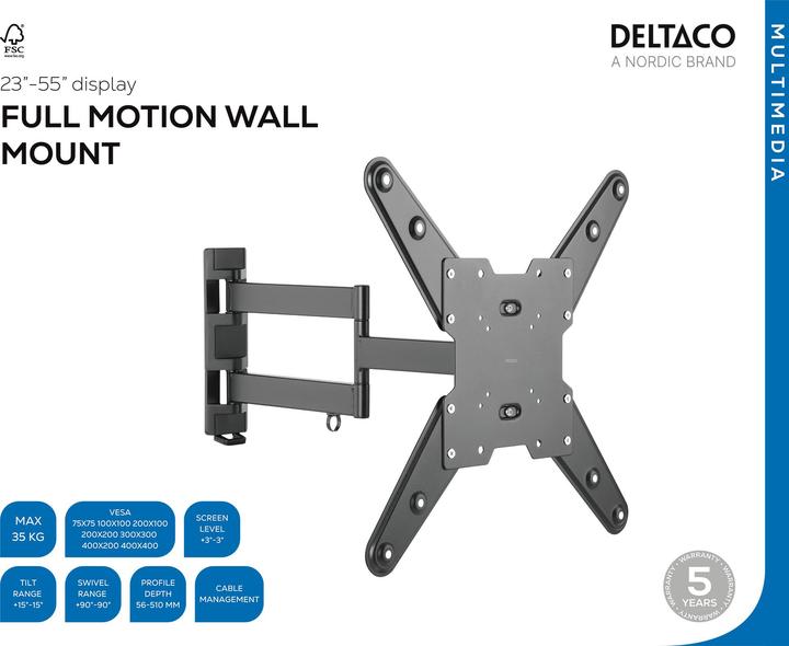 Actual product image Deltaco ARM-425 - 75 x 75 mm - 400 x 400 mm - 0 - 30° - 180° - Metal - Black (Wall, 35 kg, 32" - 35")