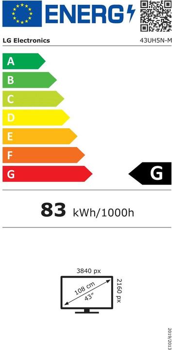 Label énergétique LG 43UH5N-M Écran de signalisation 43inch IPS UHD 500cd/m2 1.000:1 WebOS speaker (3840 x 2160 pixels, 43")