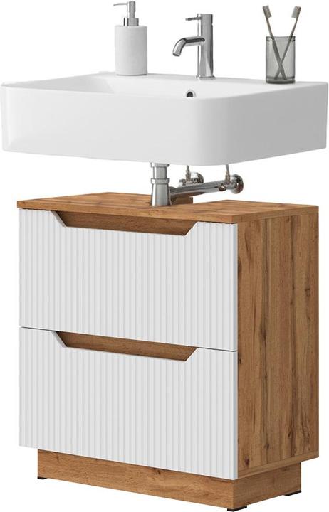 Actual product image Vicco Waschbeckenunterschrank Lotta, Eiche/weiss gestreift, 59.8 x 62.5 cm mit 2 Schubladen (59.80 x 32 x 62.50 cm)