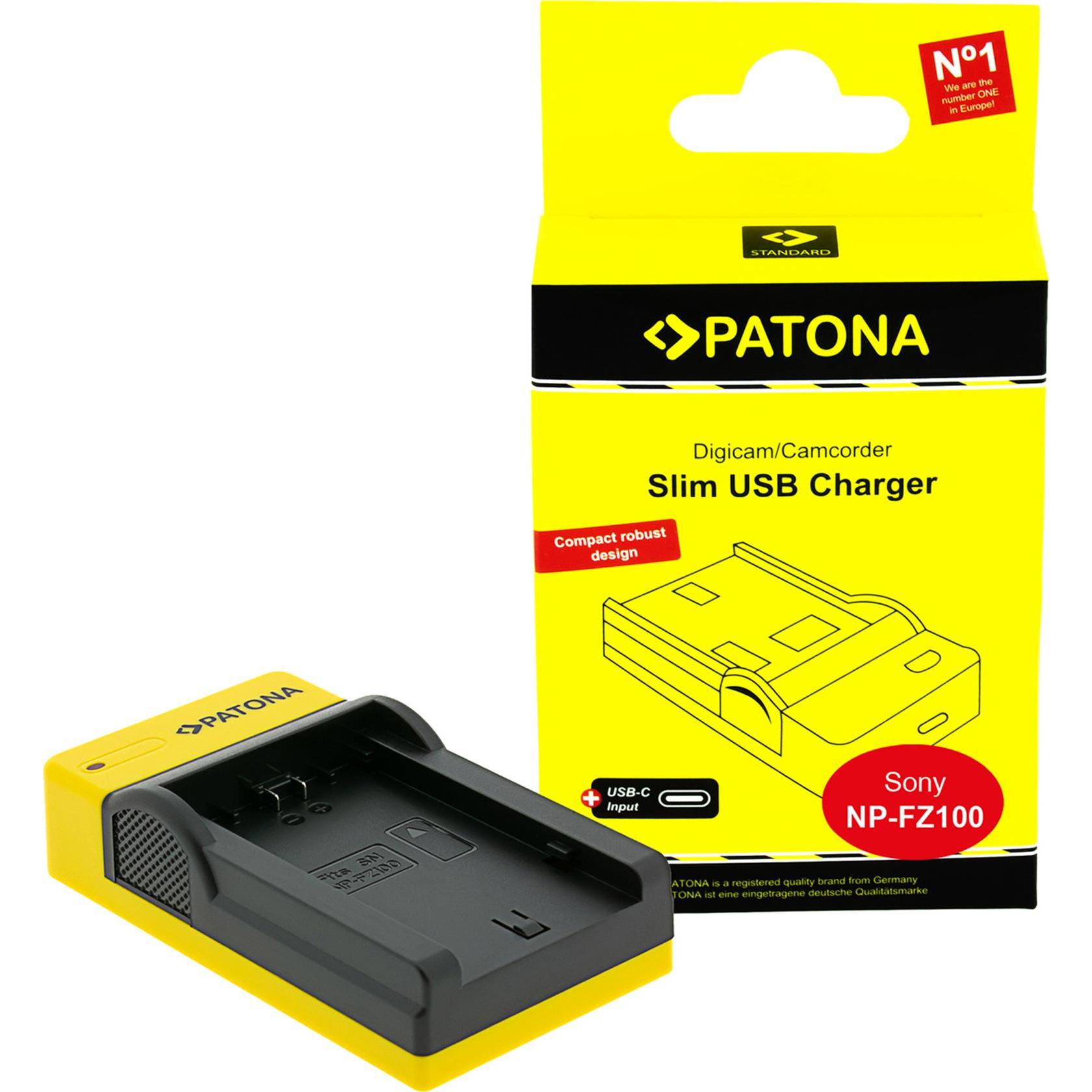 Patona Caricatore USB sottile con ingresso USB-C per Sony NP-FZ100 A7 III A7M3 Alpha 7 III A7 R III A7RM3 (Caricabatterie per fotocamere), Alimentator