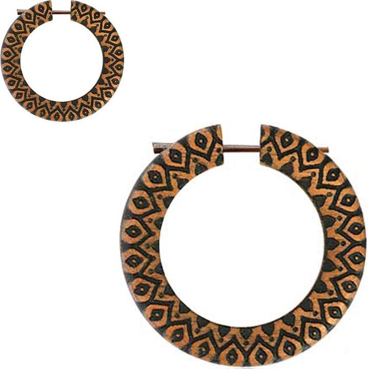 Actual product image Star Piercing Earring donut pattern engraved from Saba wood (without brass, Organic)