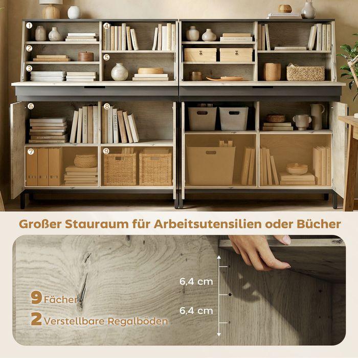 Actual product image Swisshandel24 Industrieller Sekretär-Schreibtisch, Regalen, Metallrahmen, 100cm, Naturholz, Schwarz (100 x 40 x 80 cm)